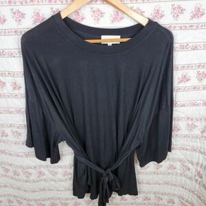MELLO DAY 2X Black Tie Front Bell Sleeve Tunic Top Blouse Womens Plus Size